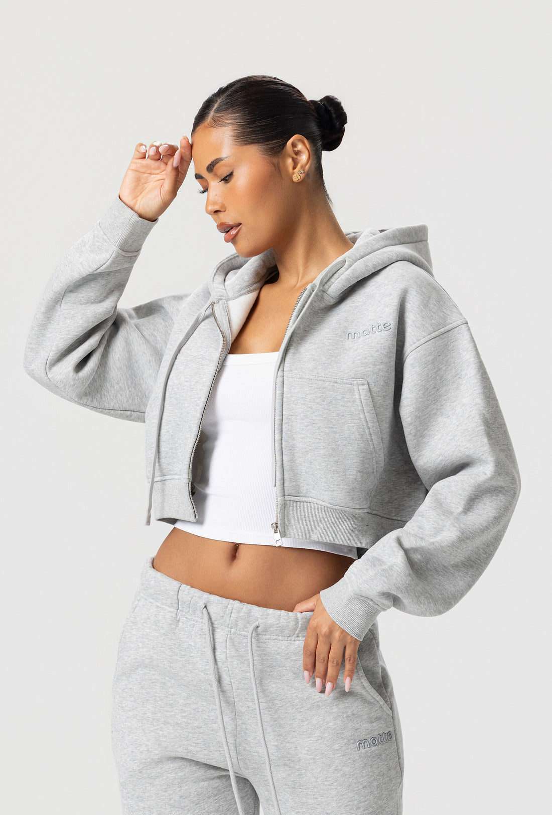 Staple Cropped Hoodie - Heather Gray