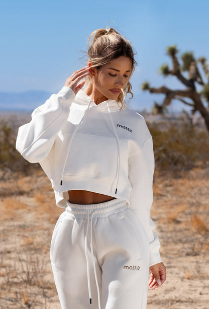 Staple Cropped Pullover Hoodie - Creme