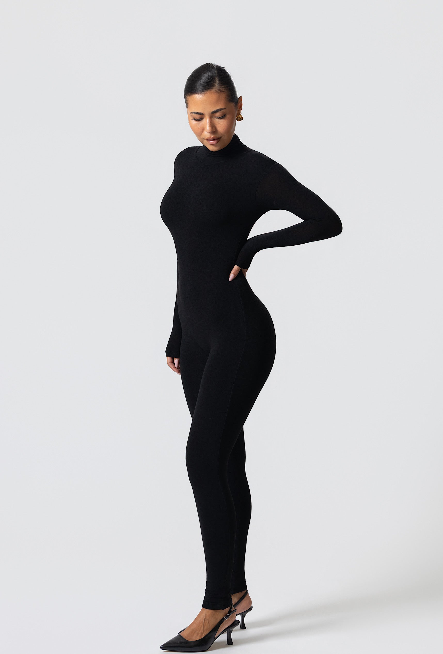 Matte Basix Sculpt Turtle Neck Jumpsuit - Black