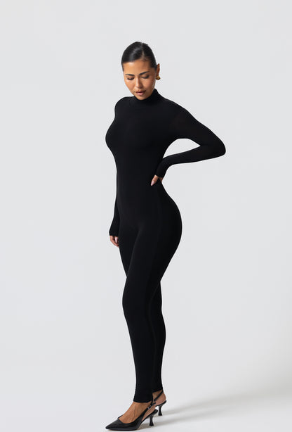Matte Basix Sculpt Turtle Neck Jumpsuit - Black