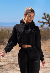 Staple Cropped Pullover Hoodie - Black
