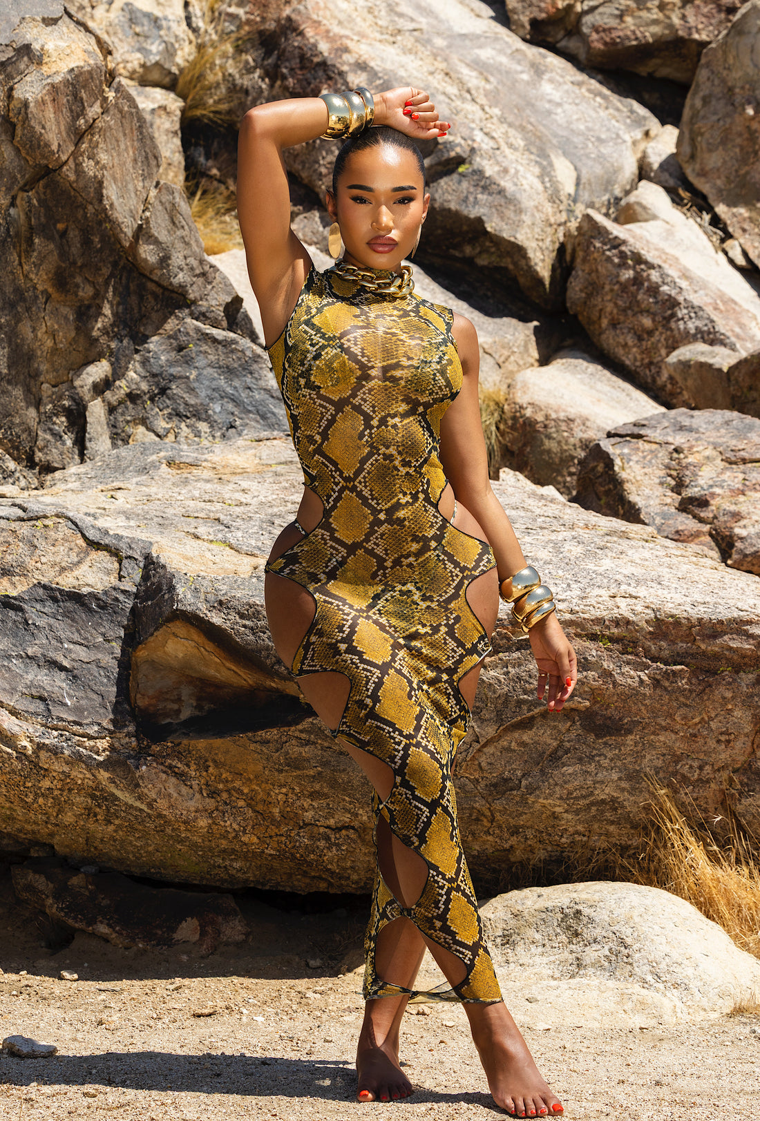 Anastacio Sheer Cover Up - Yellow Python