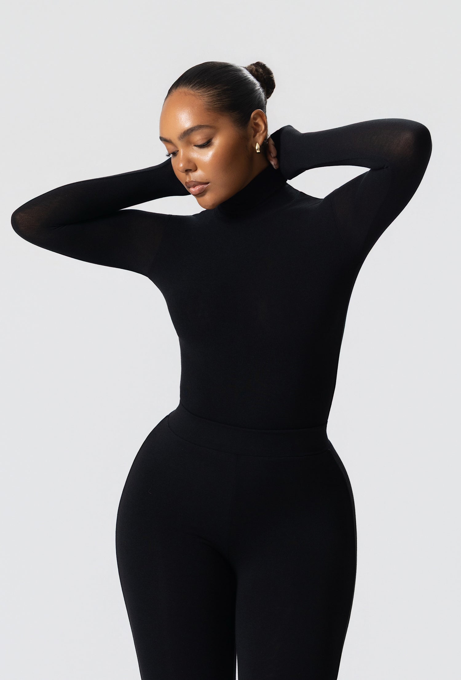 Matte Basix Sculpt Turtle Neck Bodysuit - Black