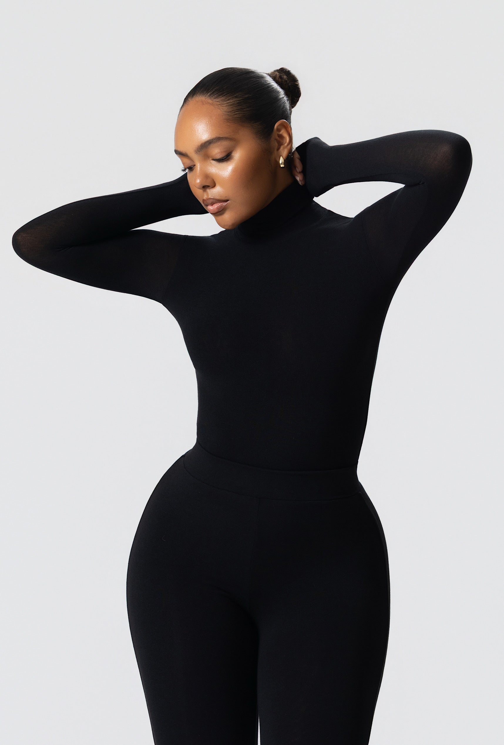 Matte Basix Sculpt Turtle Neck Bodysuit - Black