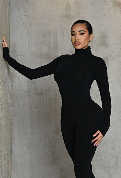 Matte Basix Sculpt Turtle Neck Bodysuit - Black