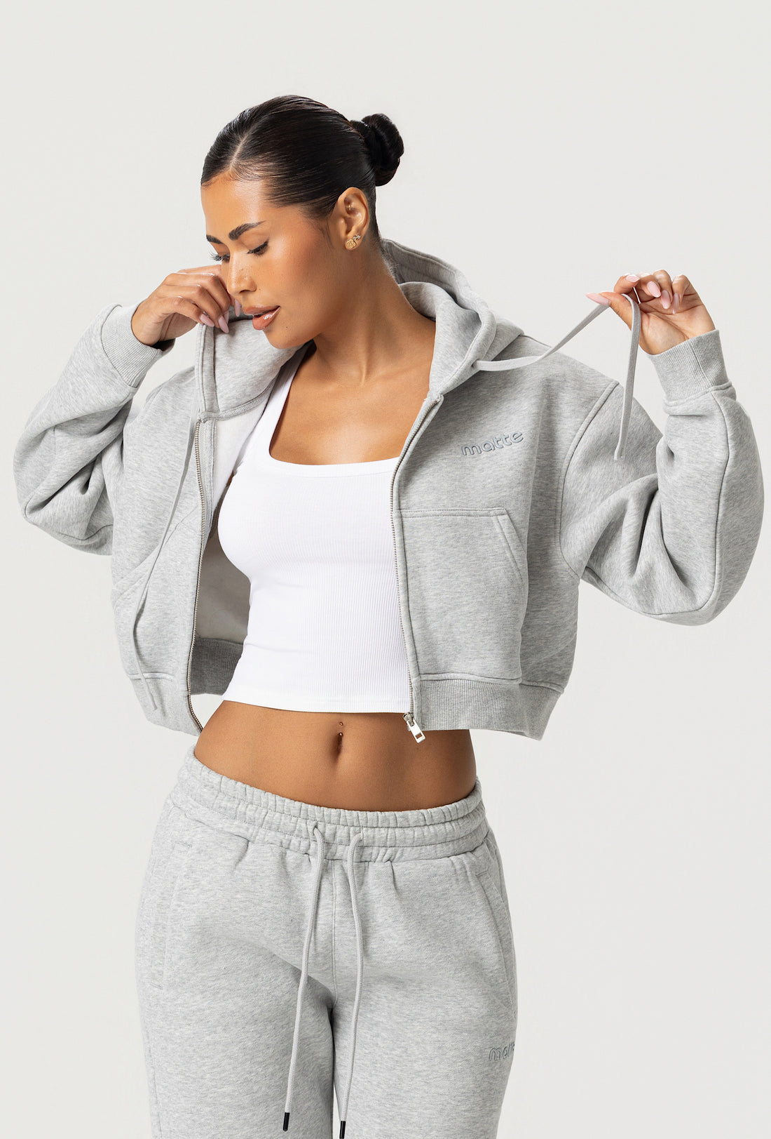Staple Cropped Hoodie - Heather Gray