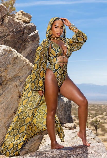 Gaia Hooded Cover Up - Yellow Python