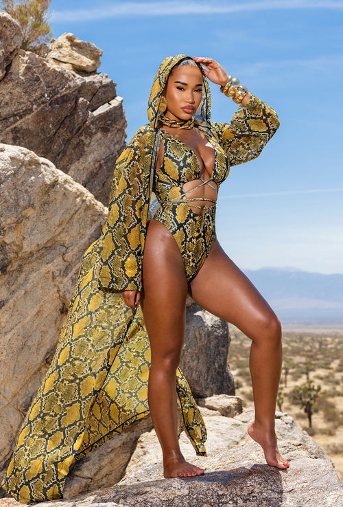 Gaia Hooded Cover Up - Yellow Python