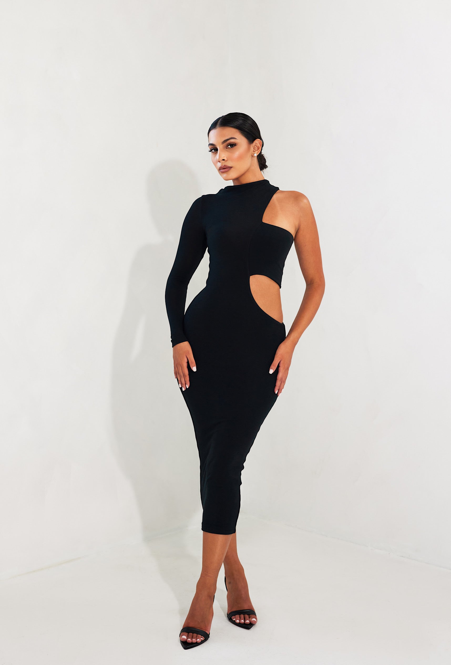 Matte Basix Cut Out Single Sleeve Midi - Black – Matte Collection