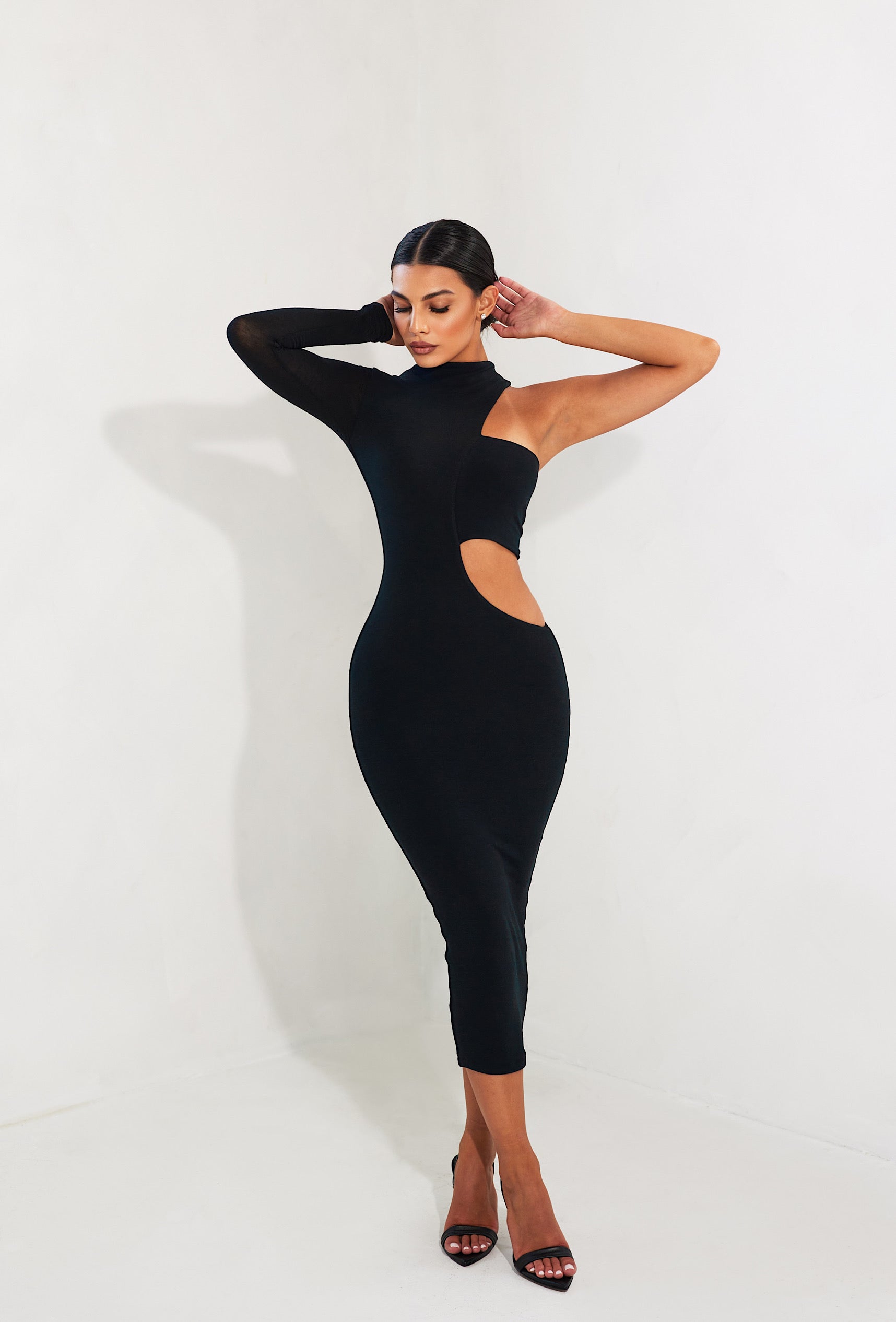 Matte Basix Cut Out Single Sleeve Midi - Black – Matte Collection