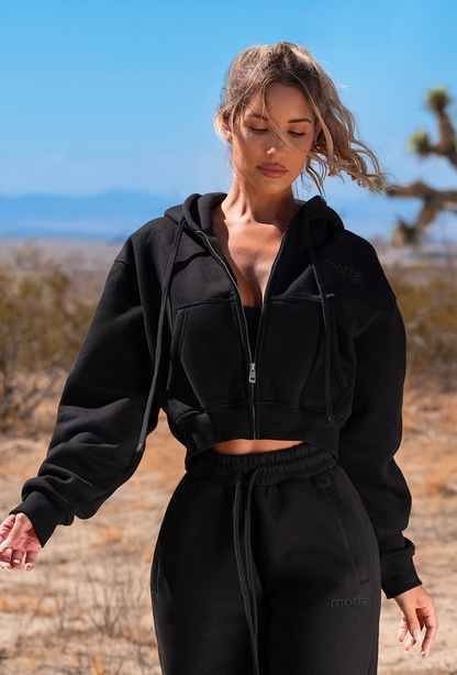 Staple Cropped Hoodie - Black